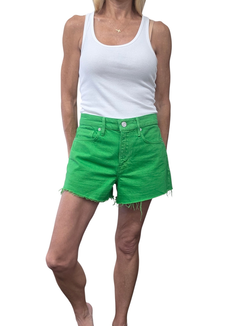 FRAME Le Brigette Green High Rise Denim Cutoff Shorts Size 27